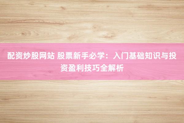配资炒股网站 股票新手必学：入门基础知识与投资盈利技巧全解析