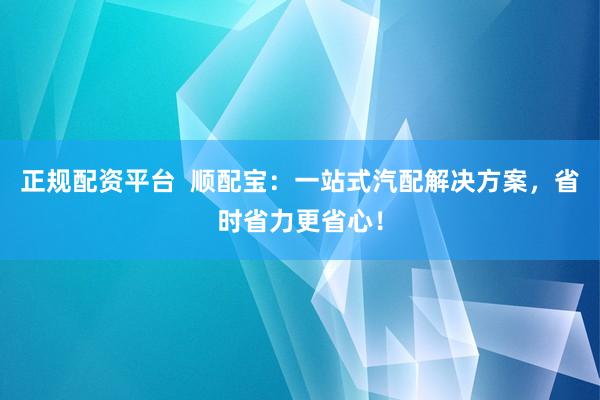 正规配资平台  顺配宝：一站式汽配解决方案，省时省力更省心！