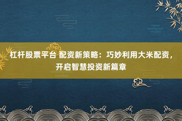 杠杆股票平台 配资新策略：巧妙利用大米配资，开启智慧投资新篇章