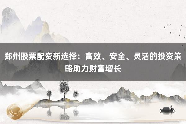 郑州股票配资新选择：高效、安全、灵活的投资策略助力财富增长